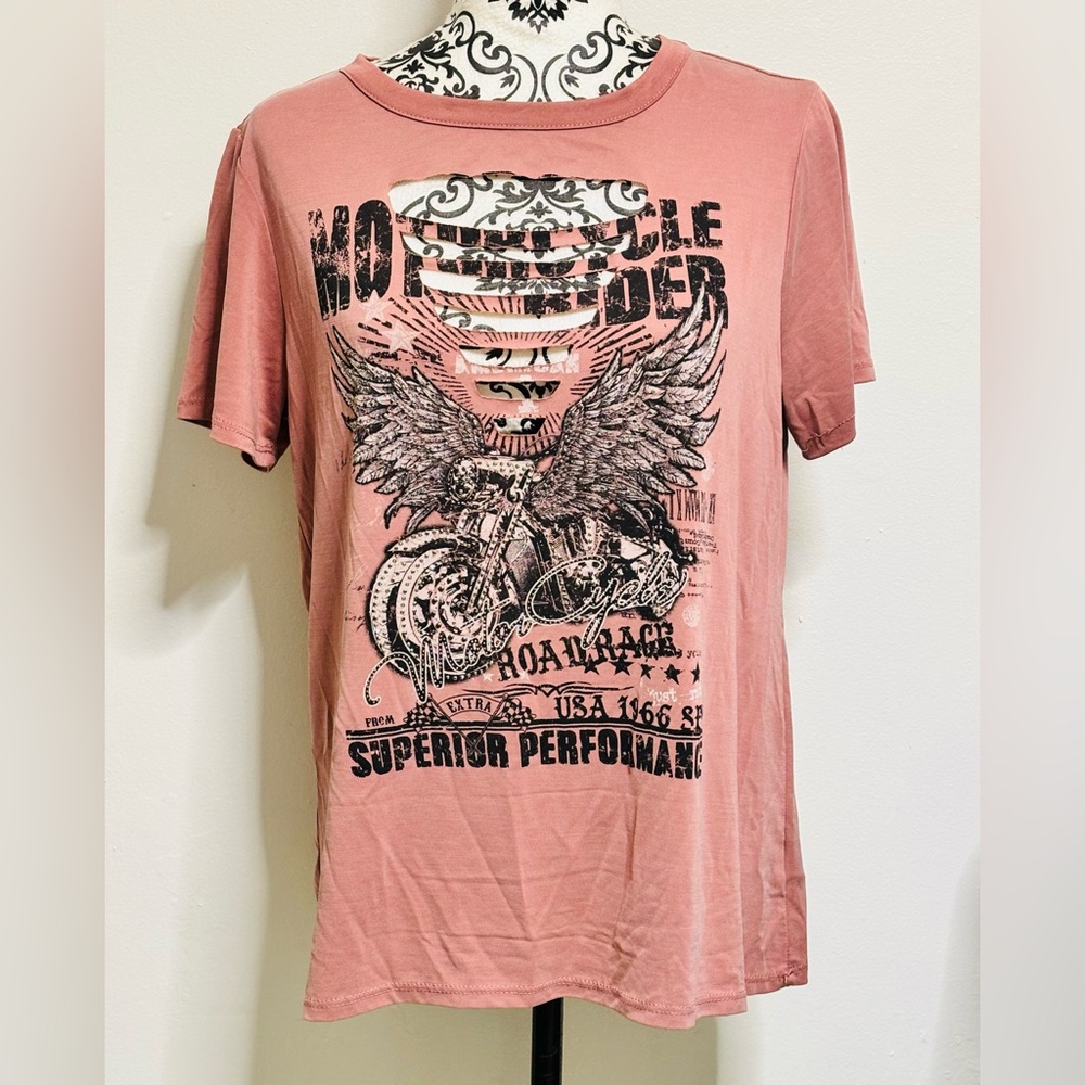 Vocal Motorcycle Large Pink Blush Bling T-Shirt 🏍️